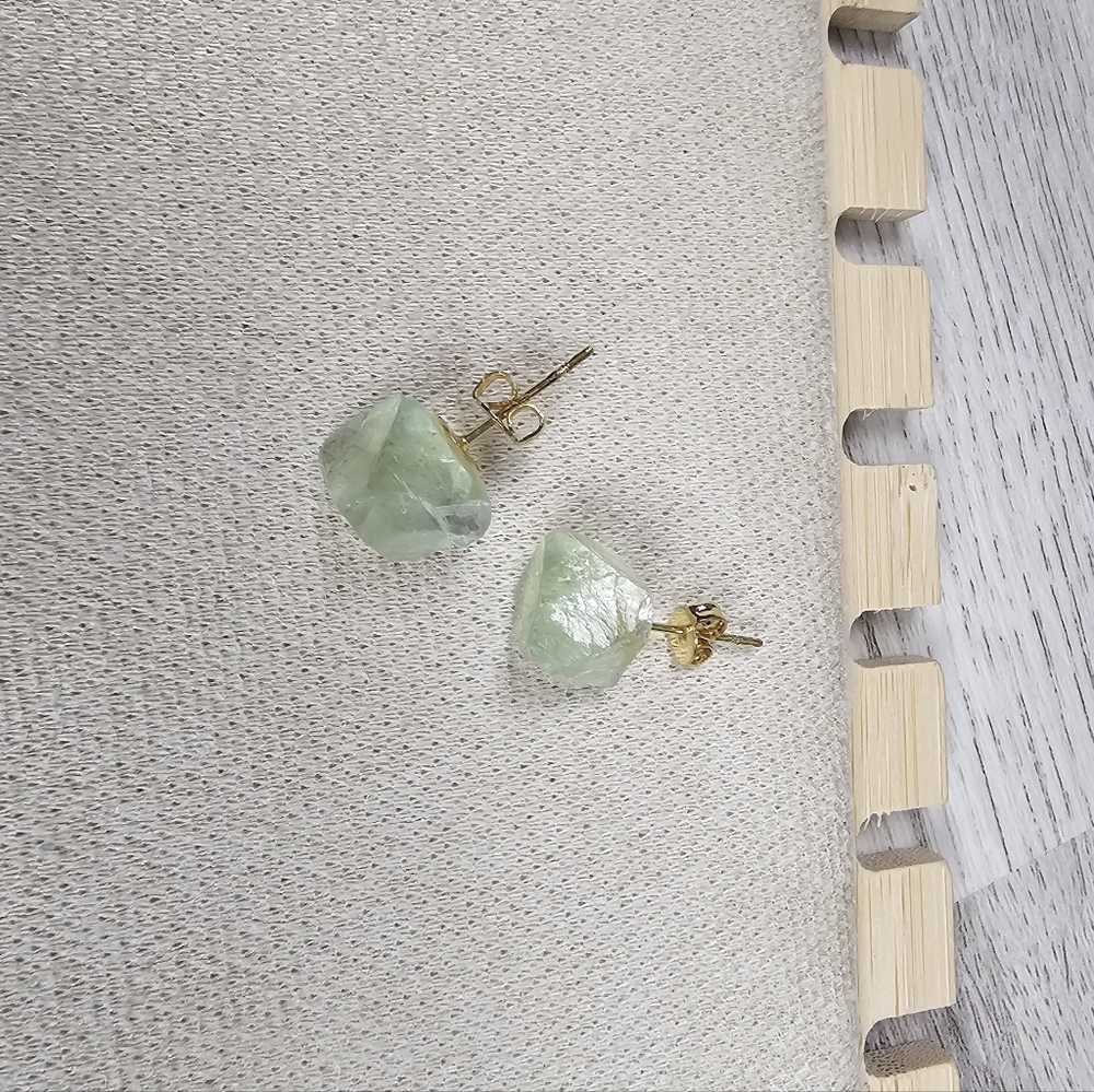 Green Raw Rainbow Fluorite Crystal Earrings